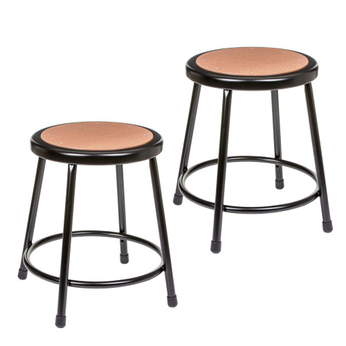 Premium Commercial-Grade All-Purpose Round Stool (18-inch Height, Black Frame, Masonite Wood Seat, 2-Pack)