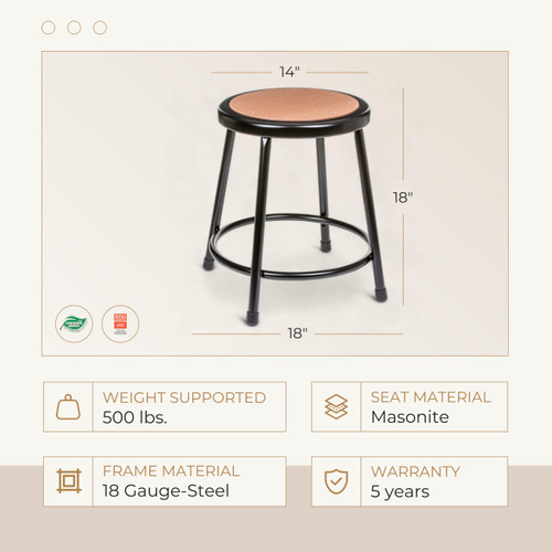 Premium Commercial-Grade All-Purpose Round Stool (18-inch Height, Black Frame, Masonite Wood Seat, 2-Pack)