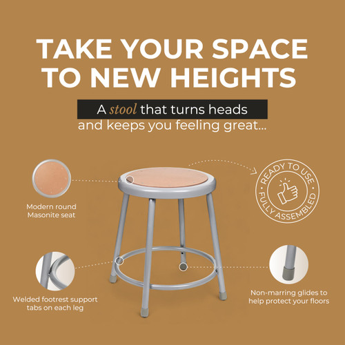 Premium Commercial-Grade All-Purpose Round Stool (18-inch Height, Gray Frame, Masonite Wood Seat, 2-Pack)