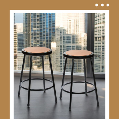 Premium Commercial-Grade All-Purpose Round Stool (24-inch Height, Black Frame, Masonite Wood Seat, 2-Pack)