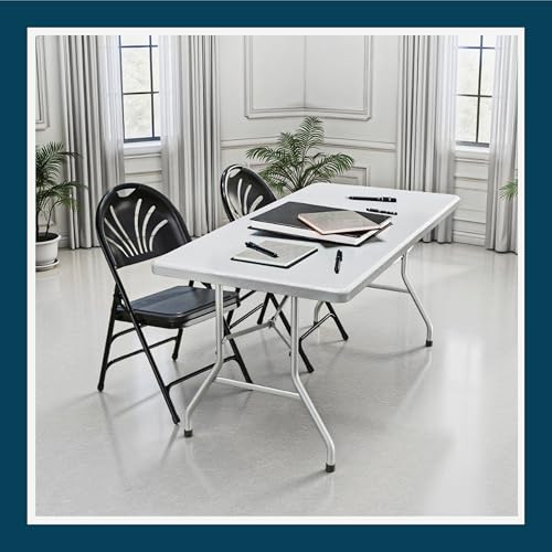 Premium Heavy-Duty Plastic Folding Chairs, Commercial Fanback Event Chairs with Triple Brace and 500 lb Capacity (4-Pack, Black Plastic with Black Frame)