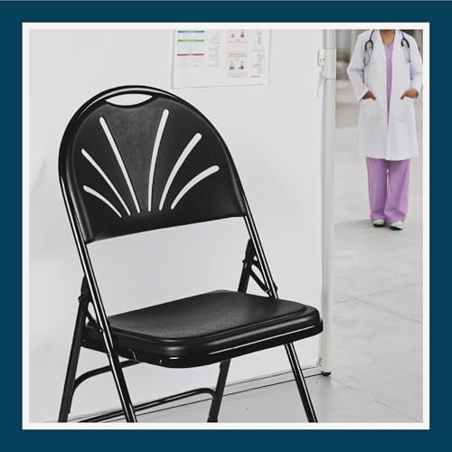 Premium Heavy-Duty Plastic Folding Chairs, Commercial Fanback Event Chairs with Triple Brace and 500 lb Capacity (4-Pack, Black Plastic with Black Frame)