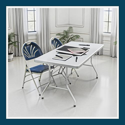 Premium Heavy-Duty Plastic Folding Chairs, Commercial Fanback Event Chairs with Triple Brace and 500 lb Capacity (4-Pack, Blue Plastic with Gray Frame)