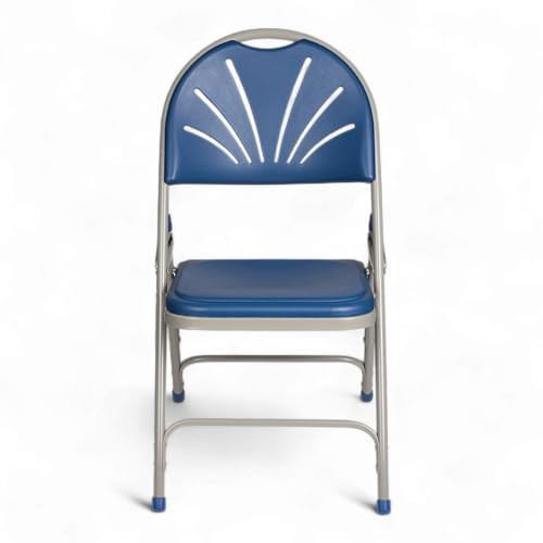 Premium Heavy-Duty Plastic Folding Chairs, Commercial Fanback Event Chairs with Triple Brace and 500 lb Capacity (4-Pack, Blue Plastic with Gray Frame)