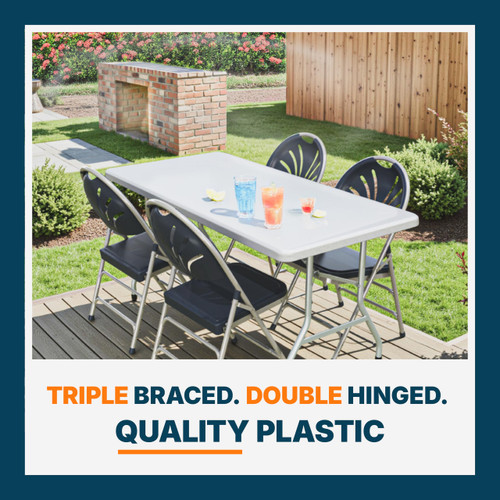 Premium Heavy-Duty Plastic Folding Chairs, Commercial Fanback Event Chairs with Triple Brace and 500 lb Capacity (4-Pack, Navy Plastic with Gray Frame)