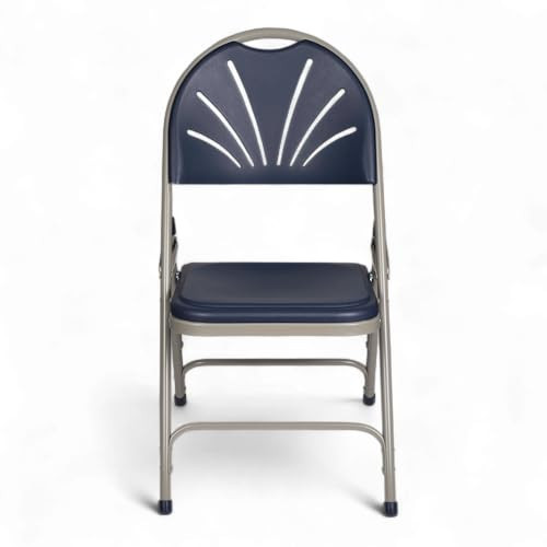 Premium Heavy-Duty Plastic Folding Chairs, Commercial Fanback Event Chairs with Triple Brace and 500 lb Capacity (4-Pack, Navy Plastic with Gray Frame)