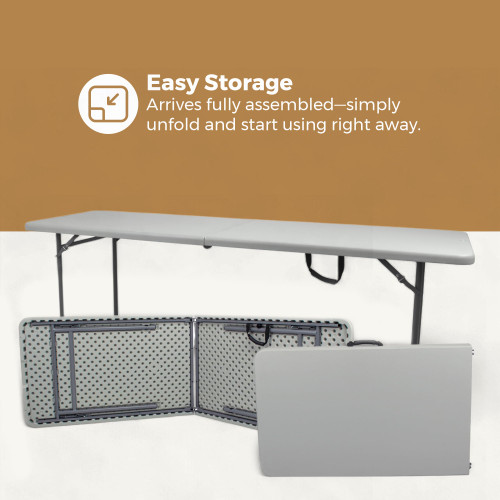 Rectangular Commercial-Grade Premium Industrial Fold-in-Half Blow-Molded Folding Table with 18-Gauge Steel Frame and Thick Top (Rectangle, 30" × 96", Speckled Gray Top)