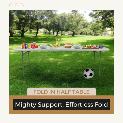 Rectangular Commercial-Grade Premium Industrial Fold-in-Half Blow-Molded Folding Table with 18-Gauge Steel Frame and Thick Top (Rectangle, 30" × 96", Speckled Gray Top)