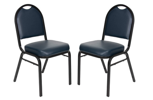 Dome Back Upholstered Stackable Banquet Chairs Premium Commercial Seating (2 Pack, Vinyl, Midnight Blue, Black Santex Frame)