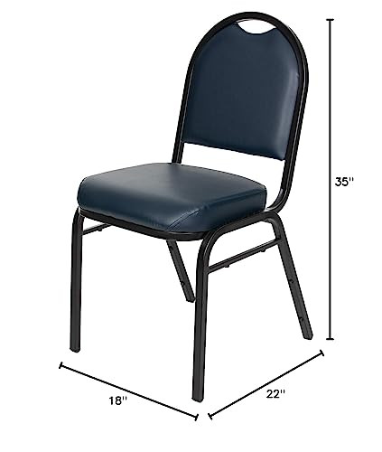 Dome Back Upholstered Stackable Banquet Chairs Premium Commercial Seating (2 Pack, Vinyl, Midnight Blue, Black Santex Frame)