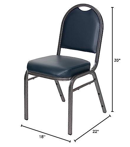 Dome Back Upholstered Stackable Banquet Chairs Premium Commercial Seating (2 Pack, Vinyl, Midnight Blue, Silvervein Frame)