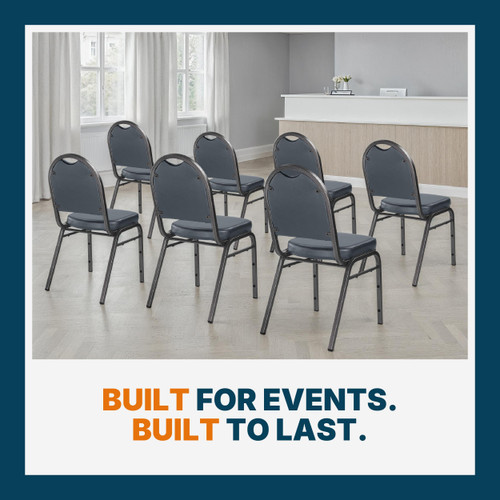 Dome Back Upholstered Stackable Banquet Chairs Premium Commercial Seating (2 Pack, Vinyl, Midnight Blue, Silvervein Frame)