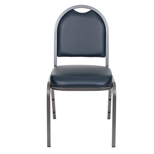 Dome Back Upholstered Stackable Banquet Chairs Premium Commercial Seating (2 Pack, Vinyl, Midnight Blue, Silvervein Frame)