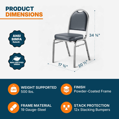 Dome Back Upholstered Stackable Banquet Chairs Premium Commercial Seating (2 Pack, Vinyl, Midnight Blue, Silvervein Frame)