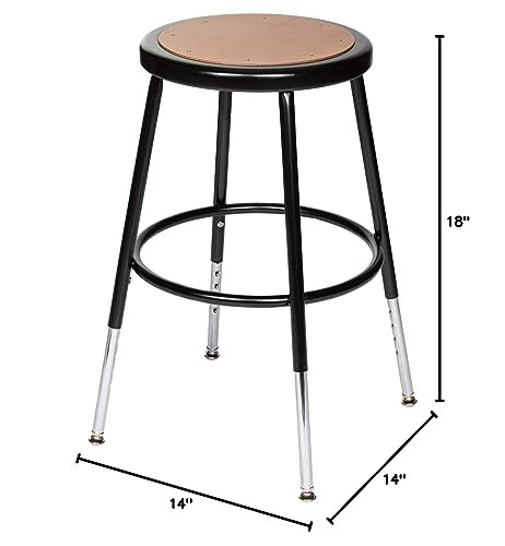 Premium Commercial-Grade All-Purpose Round Stool (Height-Adjustable, 18–27 inch Range, Black Frame, Masonite Wood Seat, 2-Pack)