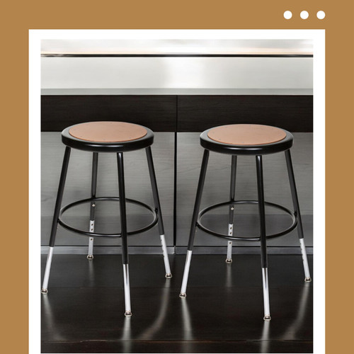 Premium Commercial-Grade All-Purpose Round Stool (Height-Adjustable, 18–27 inch Range, Black Frame, Masonite Wood Seat, 2-Pack)