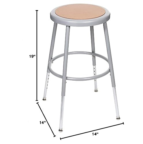 Premium Commercial-Grade All-Purpose Round Stool (Height-Adjustable, 18–27 inch Range, Gray Frame, Masonite Wood Seat, 2-Pack)