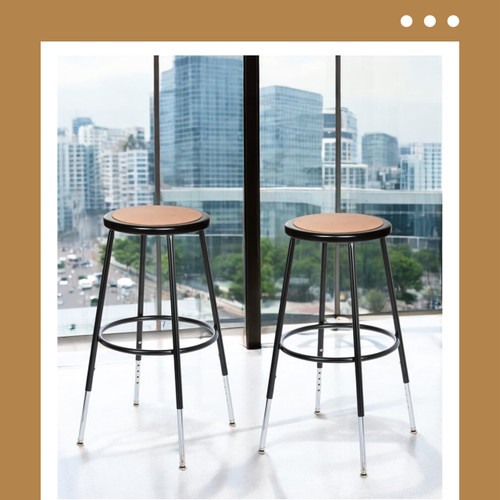Premium Commercial-Grade All-Purpose Round Stool (Height-Adjustable, 24–32 inch Range, Black Frame, Masonite Wood Seat, 2-Pack)