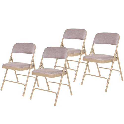 Heavy-Duty Premium Fabric Padded Upholstery Double-Hinged Folding Chairs (4-Pack, French Beige)