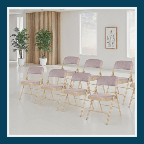 Heavy-Duty Premium Fabric Padded Upholstery Double-Hinged Folding Chairs (4-Pack, French Beige)