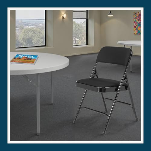 Heavy-Duty Premium Fabric Padded Upholstery Double-Hinged Folding Chairs (4-Pack, Midnight Blue)