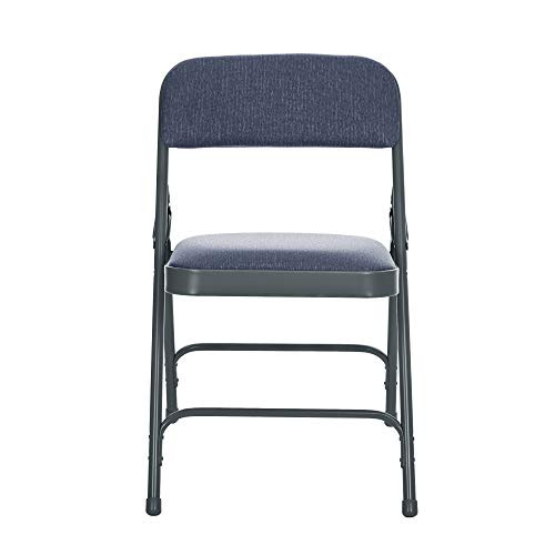 Heavy-Duty Premium Fabric Padded Upholstery Double-Hinged Folding Chairs (4-Pack, Midnight Blue)