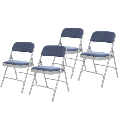 Heavy-Duty Premium Fabric Padded Upholstery Double-Hinged Folding Chairs (4-Pack, Imperial Blue/Gray)