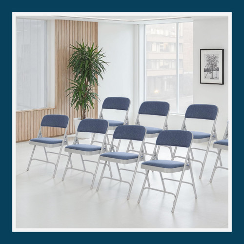 Heavy-Duty Premium Fabric Padded Upholstery Double-Hinged Folding Chairs (4-Pack, Imperial Blue/Gray)