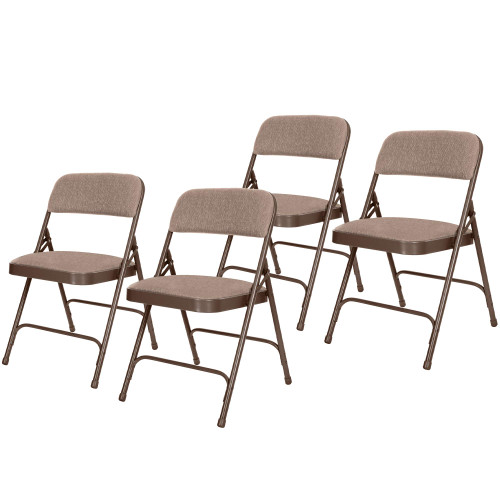 Heavy-Duty Premium Fabric Padded Upholstery Double-Hinged Folding Chairs (4-Pack, Honey Brown)
