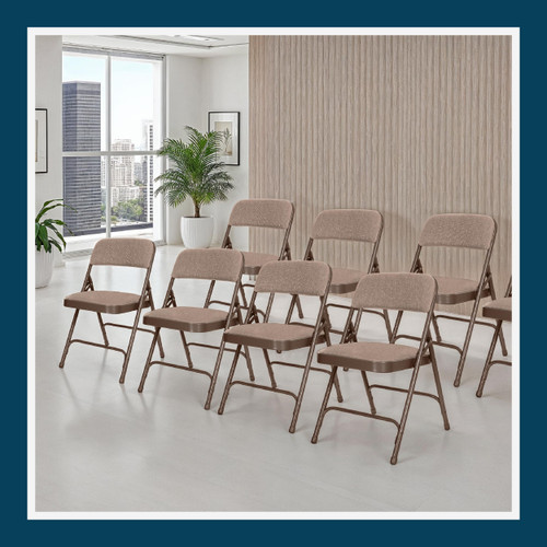 Heavy-Duty Premium Fabric Padded Upholstery Double-Hinged Folding Chairs (4-Pack, Honey Brown)