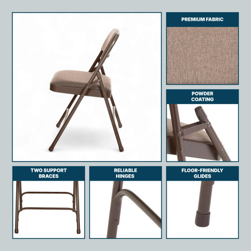 Heavy-Duty Premium Fabric Padded Upholstery Double-Hinged Folding Chairs (4-Pack, Honey Brown)