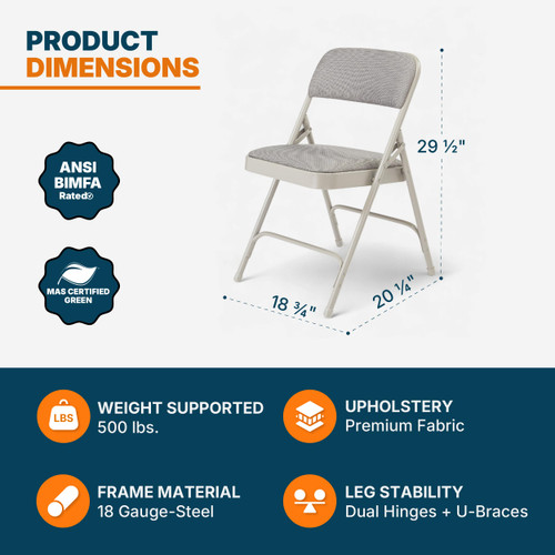 Heavy-Duty Premium Fabric Padded Upholstery Double-Hinged Folding Chairs (4-Pack, Slate Gray)