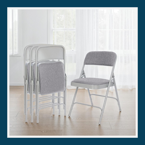 Heavy-Duty Premium Fabric Padded Upholstery Double-Hinged Folding Chairs (4-Pack, Slate Gray)