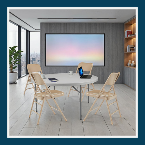 Premium Heavy-Duty All-Steel Folding Chairs, Triple-Braced Commercial Metal Chairs with Double Hinges, 500 lb Capacity (4-Pack, Beige)