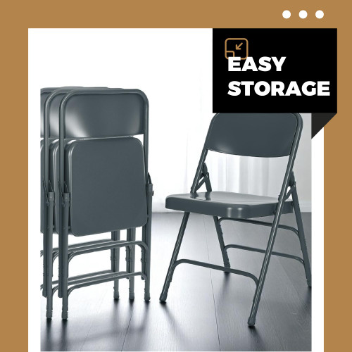 Premium Heavy-Duty All-Steel Folding Chairs, Triple-Braced Commercial Metal Chairs with Double Hinges, 500 lb Capacity (4-Pack, Blue)