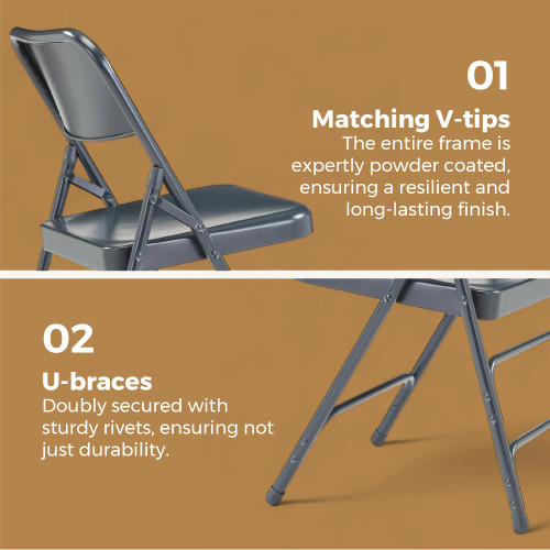 Premium Heavy-Duty All-Steel Folding Chairs, Triple-Braced Commercial Metal Chairs with Double Hinges, 500 lb Capacity (4-Pack, Blue)