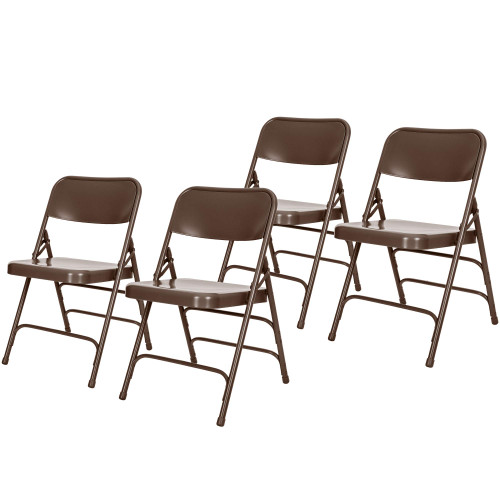 Premium Heavy-Duty All-Steel Folding Chairs, Triple-Braced Commercial Metal Chairs with Double Hinges, 500 lb Capacity (4-Pack, Brown)