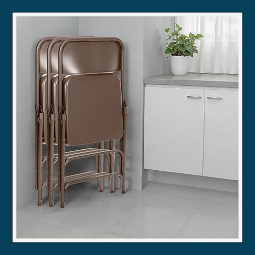 Premium Heavy-Duty All-Steel Folding Chairs, Triple-Braced Commercial Metal Chairs with Double Hinges, 500 lb Capacity (4-Pack, Brown)