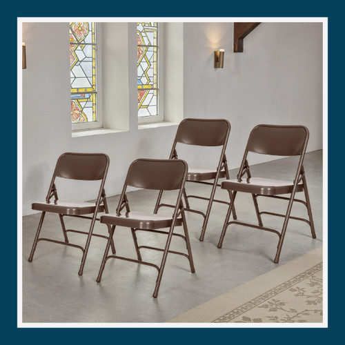 Premium Heavy-Duty All-Steel Folding Chairs, Triple-Braced Commercial Metal Chairs with Double Hinges, 500 lb Capacity (4-Pack, Brown)