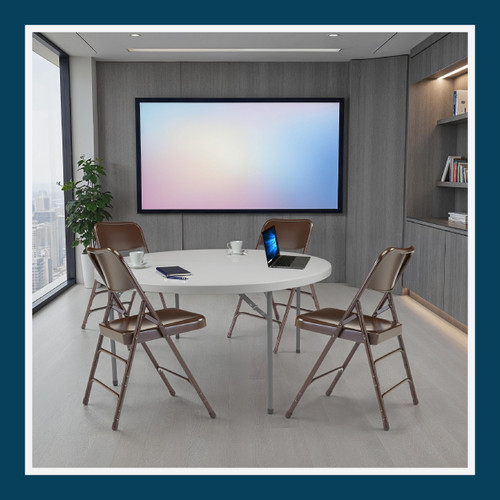 Premium Heavy-Duty All-Steel Folding Chairs, Triple-Braced Commercial Metal Chairs with Double Hinges, 500 lb Capacity (4-Pack, Brown)