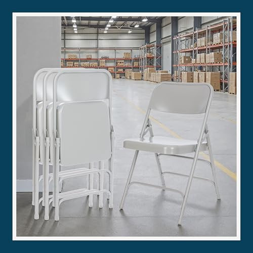 Premium Heavy-Duty All-Steel Folding Chairs, Triple-Braced Commercial Metal Chairs with Double Hinges, 500 lb Capacity (4-Pack, Gray)