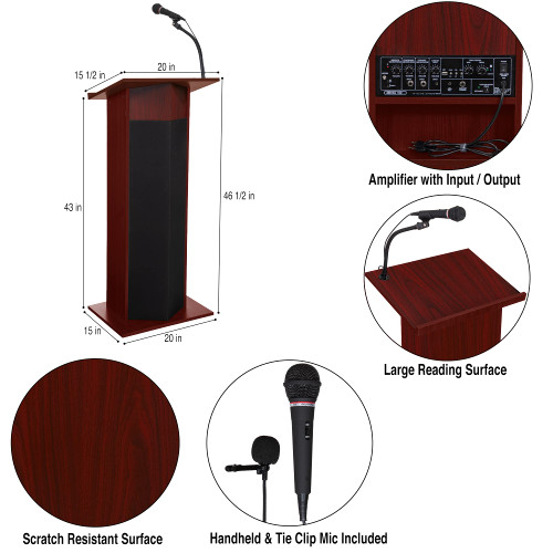 Core Sound Pro Series Floor-Standing Sound Lectern (No Microphone, AC Powered, Mahogany Finish)