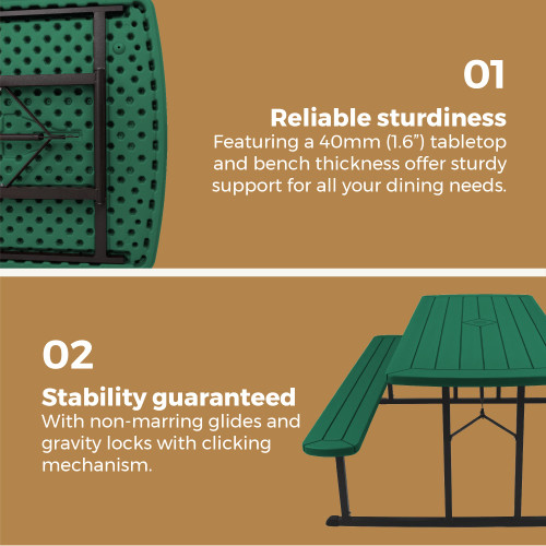 Heavy Duty Blow Molded Folding Picnic Table - Green, Black Frame