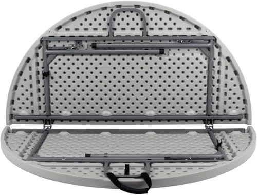Commercial-Grade Premium Industrial Fold-in-Half Blow-Molded Folding Table with 19-Gauge Steel Frame and Thick Top (60" Diameter, Speckled Gray Top)