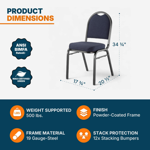 Dome Back Upholstered Stackable Banquet Chairs Premium Commercial Seating (2 Pack, Fabric, Midnight Blue, Black Santex Frame)