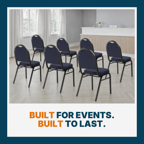 Dome Back Upholstered Stackable Banquet Chairs Premium Commercial Seating (2 Pack, Fabric, Midnight Blue, Silvervein Frame)