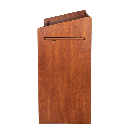 Mobile Floor Lectern with Side Shelf And Keyboard Tray, Cherry