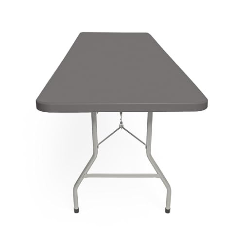 Rectangular Commercial-Grade Premium Industrial Folding Table, Heavy-Duty Blow-Molded Design with Thick Top and 17-Gauge Steel Frame (30" × 72", Charcoal Slate Top)