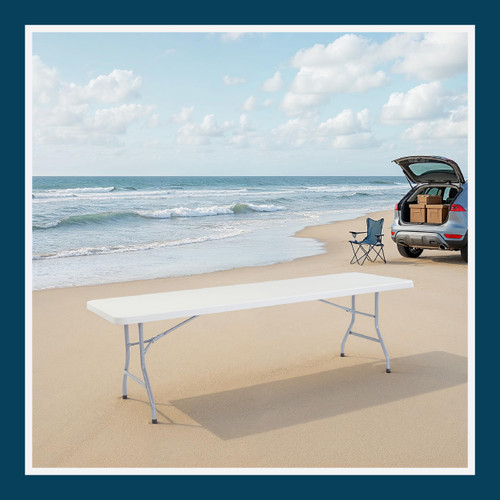 Rectangular Commercial-Grade Premium Industrial Folding Table, Heavy-Duty Blow-Molded Design with Thick Top and 17-Gauge Steel Frame (30" × 96", Speckled Gray Top)