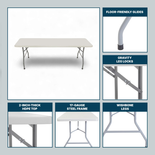 Rectangular Commercial-Grade Premium Industrial Folding Table, Heavy-Duty Blow-Molded Design with Thick Top and 17-Gauge Steel Frame (30" × 96", Speckled Gray Top)